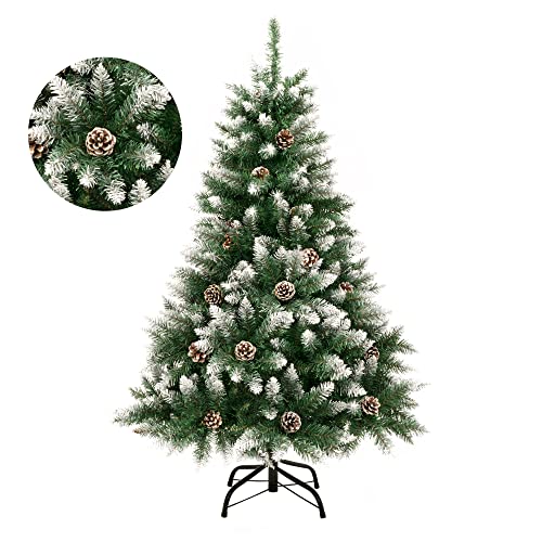 GIGALUMI Ausklappbarer künstlicher Weihnachtsbaum, einziehbarer Weihnachtsbaum mit Schnee und echten Tannenzapfen, Innendekoration, Tannenbaum 120cm 500 Spitzen