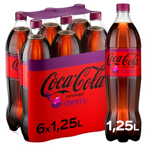 Coca-Cola zero sugar Cherry Cola – zuckerfreies, kalorienfreies, koffeinhaltiges Erfrischungsgetränk mit Kirsch-Geschmack – 6x 1,25L Einweg PET Flaschen – Vorratspack