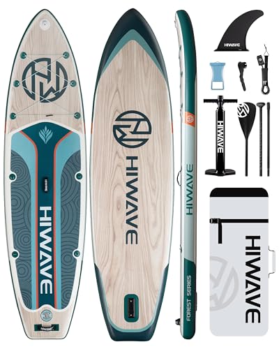 Hiwave Inflatables Stand Up Paddle Board 335 * 86 * 15CM SUP-Brett, Tragkraft 190KG, tierfreundliches Paddleboard für Ozean und See, mit 3-stückig anpassbarer Paddel