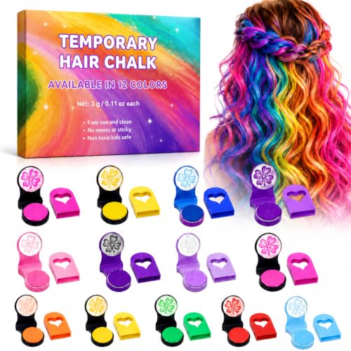 12 Farben Haarkreide Set,temporäre Haarfärbefarbe,Auswaschbare-haarkreide,Tragbare Haarfarbe Kreide,Ideal für Ostergeschenke, Weihnachten, Geburtstagsparty,Weihnachtsgeschenke für Kinder