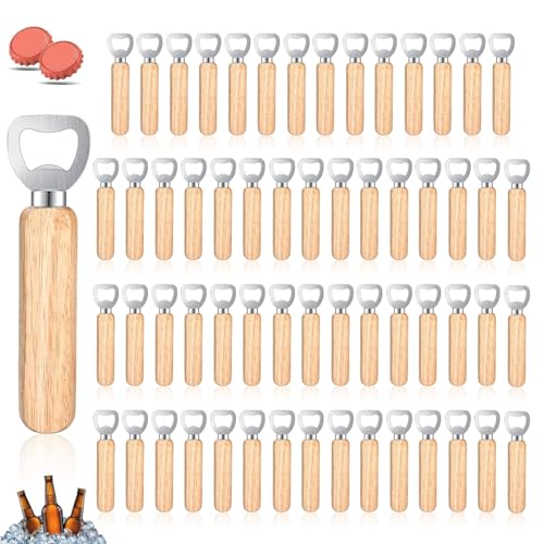 60 Stück Flaschenöffner Holz, Holzgriff Bier Kronkorkenöffner, Tragbare Kapselheber, Personalisierter Bierflaschenöffner mit Holzgriff für Zuhause, Küche, Bar, Geschenke öffner für Männer Bier öffner