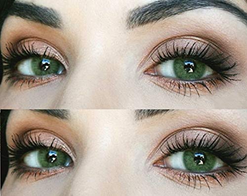 Sehr stark deckende und natürliche grüne Kontaktlinsen SILIKON COMFORT NEUHEIT farbig „Jasmine Green“ + Behälter von GLAMLENS - 1 Paar (2 Stück) - DIA 14.00 - ohne Stärke 0.00 Dioptrien