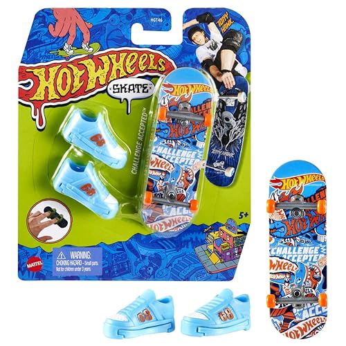 Hot Wheels Skate Fingerboard Spielset, designt in Zusammenarbeit mit Tony Hawk, inkl.1 Fingerboard und 1 Paar Skateboard-Schuhe (Verschiedene Modelle, zufälliges Set), ab 5 Jahren, HGT46
