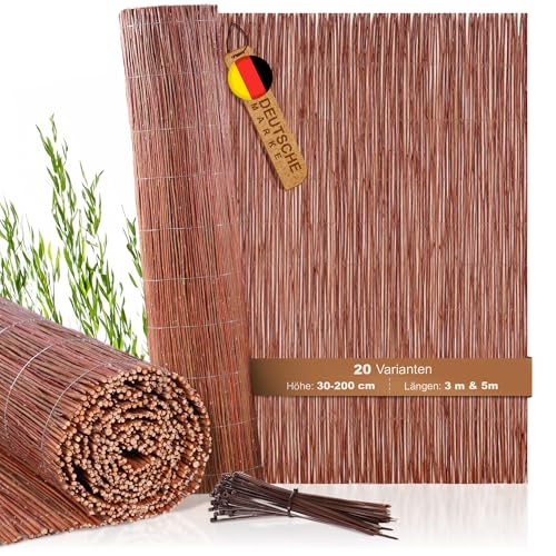 BOOGARDI Weidenmatte - 20 Größen - Weidenzaun 180 cm hoch x 500 cm lang - Sichtschutzmatte Balkonverkleidung Gartenzaun Sichtschutz Zaun Garten Balkon Sichtschutzzaun Holz Weide