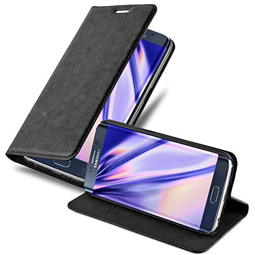 Cadorabo Hülle kompatibel mit Samsung Galaxy S6 Edge aus Premium Kunst Leder Flip Klappbare Stoßfeste Magnetische [Standfunktion] [Kartenfächern] Cover Hülle für Galaxy S6 Edge Tasche in Schwarz