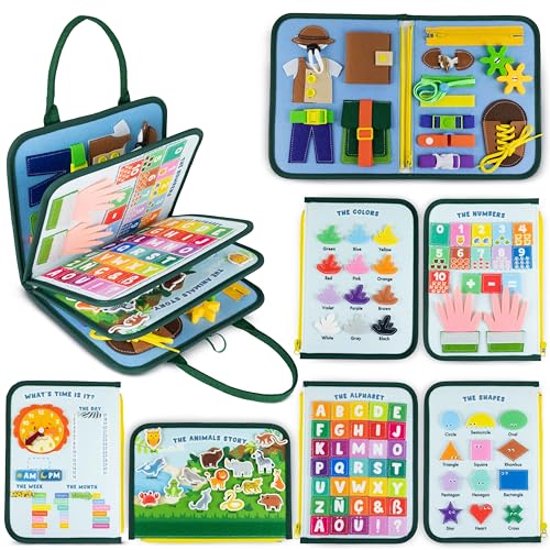 BONNYCO Montessori Busy Board aus Filz, Pädagogisches Montessori Spielzeug. Activity Board Baby Motorikspielzeug, Kinder Geschenke für Jungs Mädchen. Kinder Spielzeug, Geburtstag Weihnachten