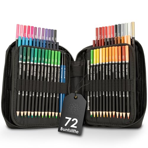 OfficeTree 72 Buntstifte Set - Profi Buntstifte für Erwachsene - ölbasiert weiche Minen hohe Pigmentierung inkl. Zubehör - Stifte Set Künstler - Stifte zum zeichnen