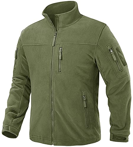 TACVASEN Herren Fleecejacke Military Fleece Army Jacket Warm Jacke Winter für Outdoor (L, Armeegrün)