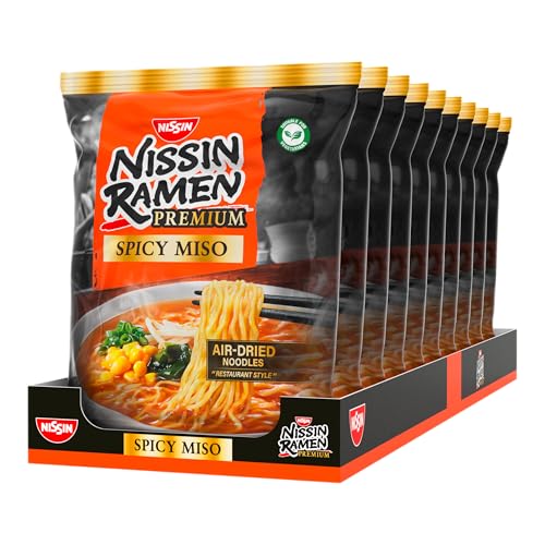Nissin Ramen Premium - Spicy Miso, 10er Pack, luftgetrocknete Instant-Nudeln japanischer Art für 
