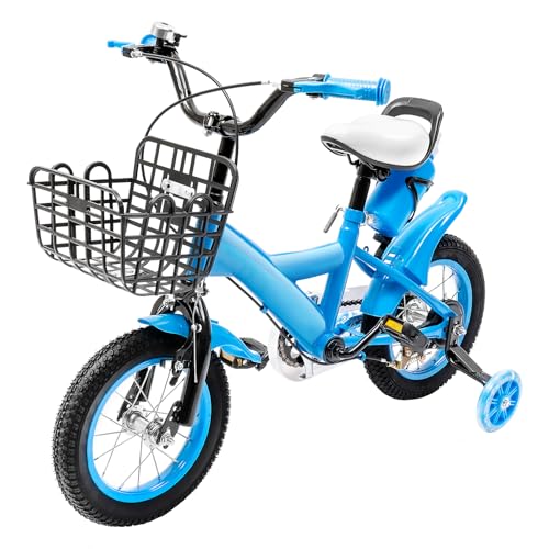 GDSKR 12 Zoll Kinderfahrrad, Bequemer Kinder Fahrrad, Karbonstahl, Zwei Bremsen, mit Stützrädern, für Ab 2-4 Jahre Jungen und Mädchen, Anti-Rutsch-Armlehne und Schutzbleche, Höhenverstellbar