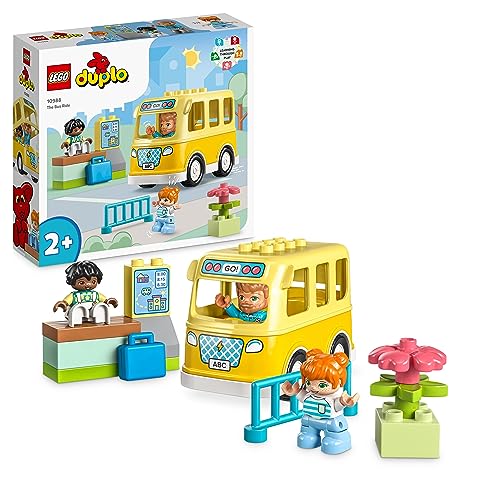 LEGO DUPLO Die Busfahrt Set, Bus-Spielzeug zum Aufbau sozialer Fähigkeiten, Motorikspielzeug mit Fahrzeug und Figuren, pädagogisches Geschenk für Kleinkinder, Jungen und Mädchen ab 2 Jahren 10988