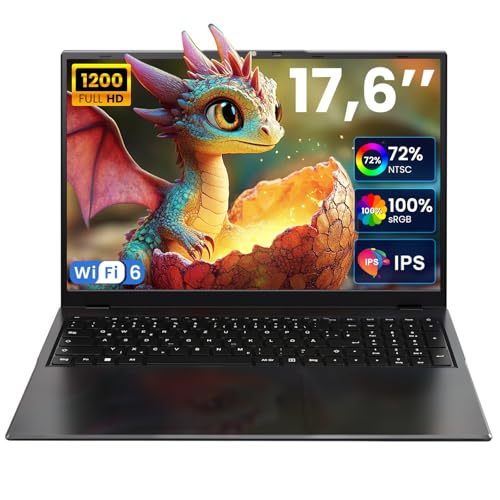 jumper Laptop 17,6 Zoll, 100% sRGB FHD Display, 16GB RAM 512GB SSD + 128GB eMMC, N95 CPU, QWERTZ Leuchtende Tastatur, WiFi-6, 7000mAh, Notebook für Studenten und Unternehmen