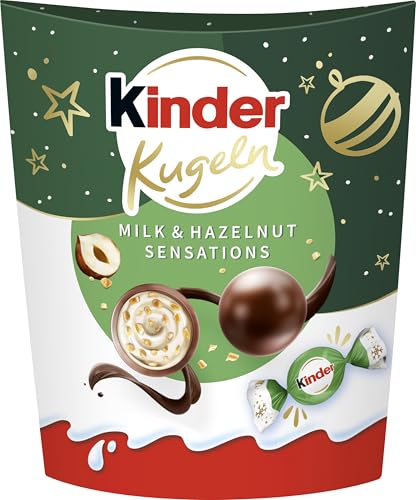 kinder Kugeln Milk & Hazelnut Sensations – kleine Vollmilch-Kugeln mit cremiger Milchfüllung & knusprigen Haselnuss-Stückchen – Süßigkeiten für Nikolaus, Adventskalender, Weihnachtsgeschenke – 90g