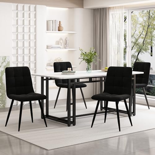 HAUSPROFI Esstisch Set mit 4 Stühlen, 80x140x74cm Rechteckig Küche Esstisch Sitzgruppe, Modern Design Holzmöbel Esszimmergruppe für Wohnzimmer Küche Büro (Samt, Schwarz)