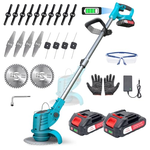 Rasentrimmer mit Akku – Akku Rasentrimmer 800W, 9000 U/min, 2x1500mAh, Teleskopgriff 71–106cm, 4 Schneidköpfe – Freischneider Akku für Garten, Motorsense, Kantenschneider Rasen