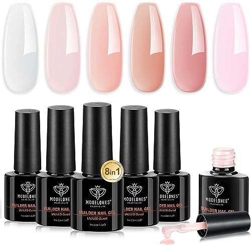 modelones 8-in-one Aufbaugel FüR GelnäGel, 6 Farben Rosa WeißFüR Builder Gel Uv Nagellack, Nagelverlängerung Quick Extension, Soak Off UV Nägel Gellack für Nagelstudio maniküre set DIY Weihnachtstag