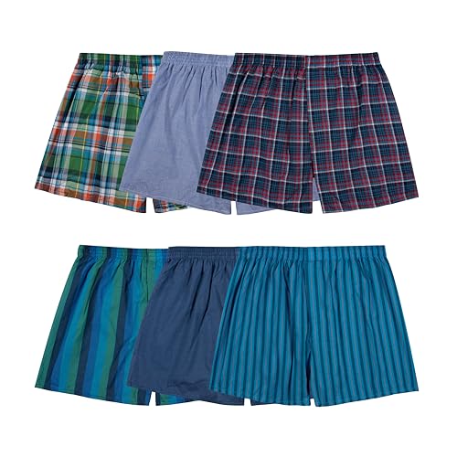Fruit of the Loom Herren Tag Free Woven Boxer Shorts, Relaxed Fit, Moisture Wicking, Assorted Color Multipacks Boxershorts, Verschiedene Karomuster, Medium (6er Pack)