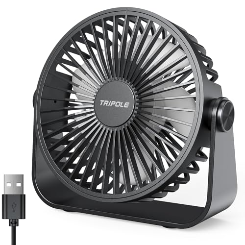 TriPole USB-Schreibtischventilator, 3 Geschwindigkeiten, verstellbar, starker Wind, Tischventilator, 360° Kopf drehbar, 1,5 m Kabel, persönlicher Desktop-Ventilator, 11,4 cm, tragbarer Mini-Ventilator