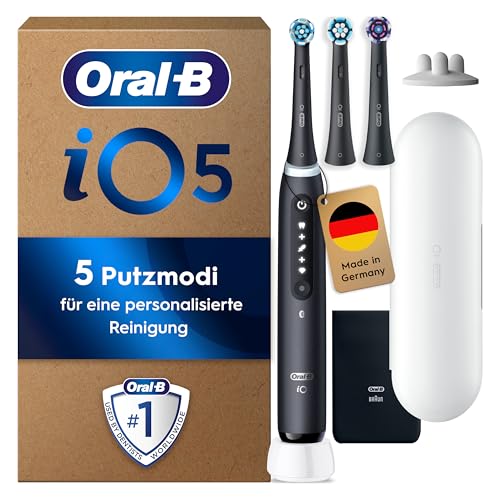 Oral-B iO Series 5 Plus Edition Elektrische Zahnbürste/Electric Toothbrush, Inkl. 3 Aufsteckbürsten, 5 Putzmodi für Zahnpflege, Reise-Etui, Designed by Braun, Schwarz