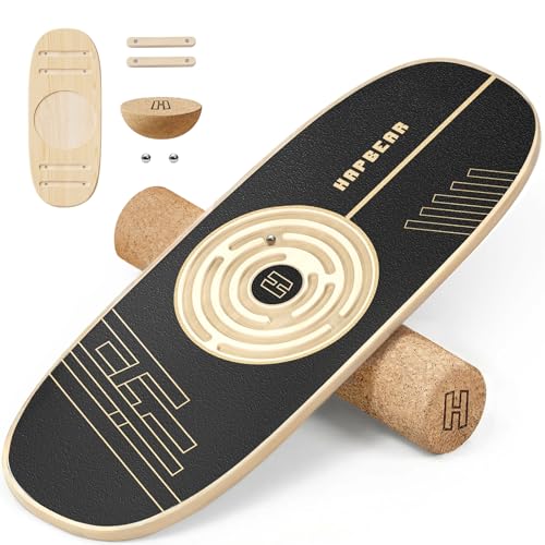 HAPBEAR Labyrinth Balance Board für Erwachsene – 6-in-1 Surf Balance Board Set mit Korkrolle & Halbkugel, einstellbare Magnetstopper für Core und Gleichgewicht, geeignet für Zuhause, Büro & Fitness