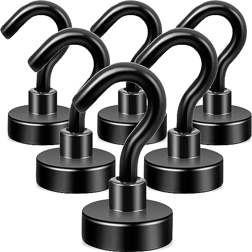 Neosmuk Schwarz Magnethaken,10kg+Extra Stark Magnet Haken für Grill, Neodym für Gadgets,Gross Magnetischer Halter für Küche,Klein Haken Magnetisch(6 Stück)