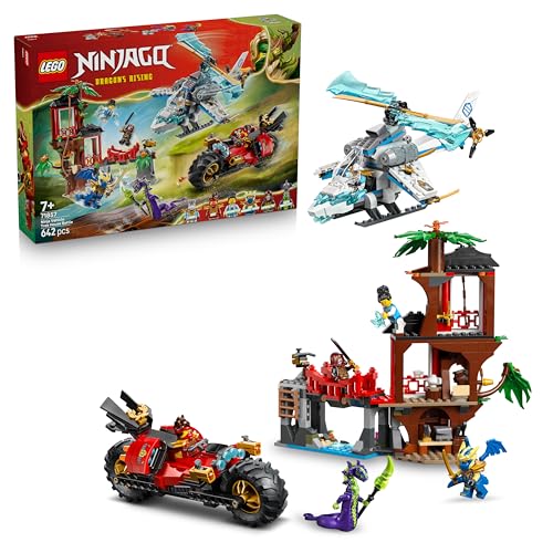 LEGO NINJAGO Showdown am Baumhaus mit dem Ninja-Bike - Action Spielzeug mit Motorrad, Hubschrauber, 6 Minifiguren und Schwertern - Geschenk für Jungen ab 7 Jahren und Fans - 71857