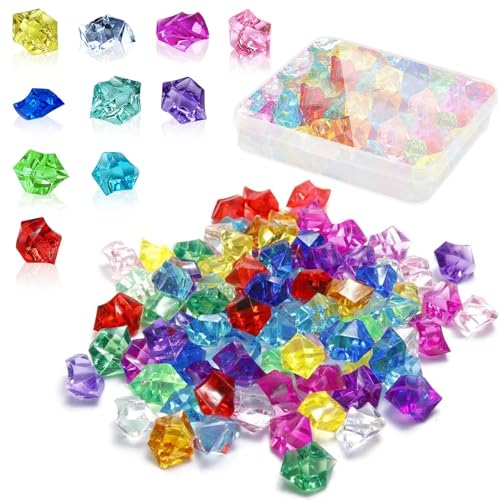 Dreamil Diamanten Kinder,100 Stück Farbe Edelsteine für Kinder,Harz Kristallsteine,Deko Kristallsteine,für Hochzeit Party Vasenfülle Tischdeko Kunsthandwerke Deko(mit 1 Stück Aufbewahrungsbox)