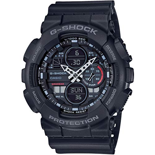 Casio Herren Quartz Armbanduhr, 49.00mm Gehäusegröße mit schwarz analog/digital Zifferblatt und schwarz Rubber Strap Armband GA-140-1A1ER