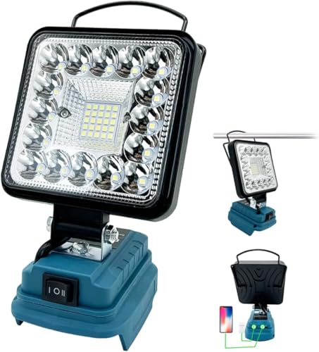 Akku Lampe für Makita 18V Akku, 48W 4800LM Led Arbeitsleuchte, Strahler Tragbares Flutlichter Baustellen Lampe,mit 2 USB für Camping, Autoreparaturen, Notfall Ersatz für Makita DML816（Ohne Akku）