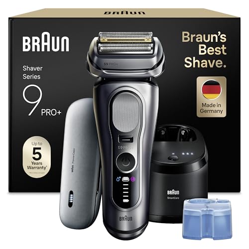Braun Series 9 PRO+ Rasierer Herren Elektrisch, 5+1 Ultradünne Klingen, Rasierapparat mit 60 Min. Akku, Ladeetui, 6in1 SmartCare Center, Wet & Dry Elektrorasierer Made in Germany, 9677cce, Silber