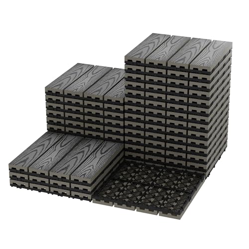 GarveeMore WPC Fliesen 30x30cm Terrassenfliesen Klickfliesen, Balkonfliesen in Holzoptik, Bodenbelag Klickfliesen Für Balkon & Terrasse