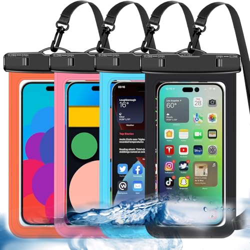 4 Stück Mehrfarbige Allgemein Wasserdichte Handy tasche,Wasserdichte Handy hülle Trocken sack (Schutz stufe: IP68) Outdoor-Sport für Apple iPhone,Samsung und bis zu 7,5 Zoll (Schwarz,Blau,Rosa,Orange)