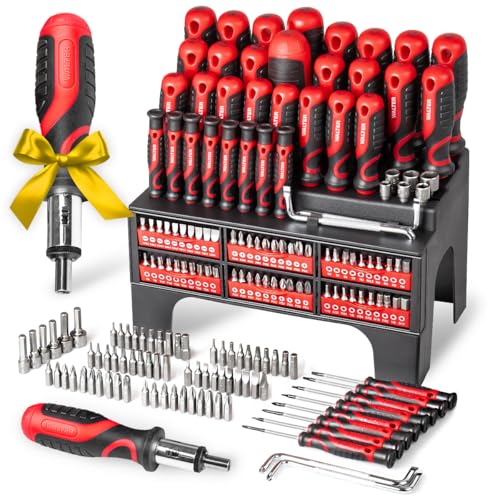 WALTER XXL Schraubendreher- & Bit-Set 100-teilig – Geschenk für Papa, Männer + Handwerker –inkl. Präzisions- & Winkelschraubendreher, Stecknüsse, Ratschen-Schrauber – Kreuzschlitz, Sechskant