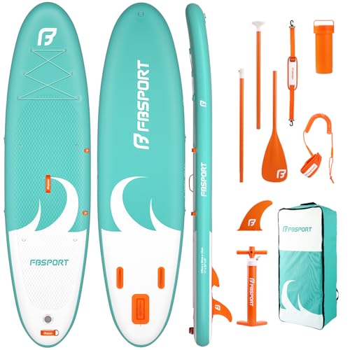 FBSPORT Stand up Paddling Board Surfbrett Surfboard SUP aufblasbar mit Pumpe 335x84x15 cm Tragetasche SUP Zubehör mit rutschfestem Deck, Leine, Paddel, passend für Jugendliche Erwachsene
