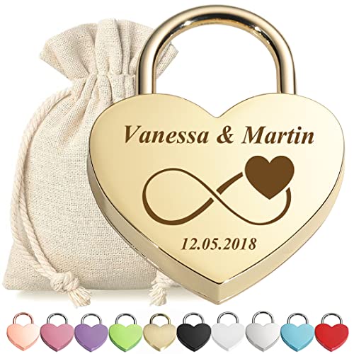polar-effekt Liebesschloss Vorhängeschloss Gold mit personalisierter Wunschgravur - Motiv Unendlichkeit - Geschenkbeutel - passend zur Hochzeit, Jahrestag, Valentinstag - Paar-Geschenk - Mann, Frau