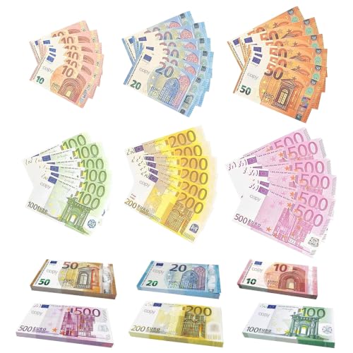 300 Blätter Spielgeld, Prop Money, Enthält 6 Stückelungen 10/20/50/100/200/500, Fake Geld Falschgeld Spielgeld Scheine Fake Euro Movie Money für Zauberrequisiten Studium Filmen Money Gun
