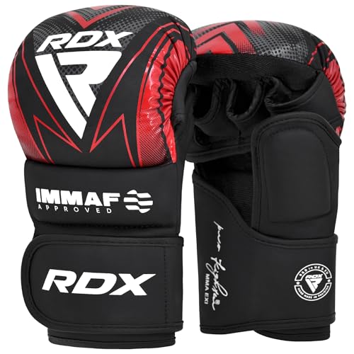 RDX IMMAF Sparring Grappling Handschuhe, belüftete offene Handfläche, Verstellbare Handgelenkriemen Punchinghandschuhe für Muay Thai, Kickboxen, Freefight, Boxsack Gloves Männer Frau