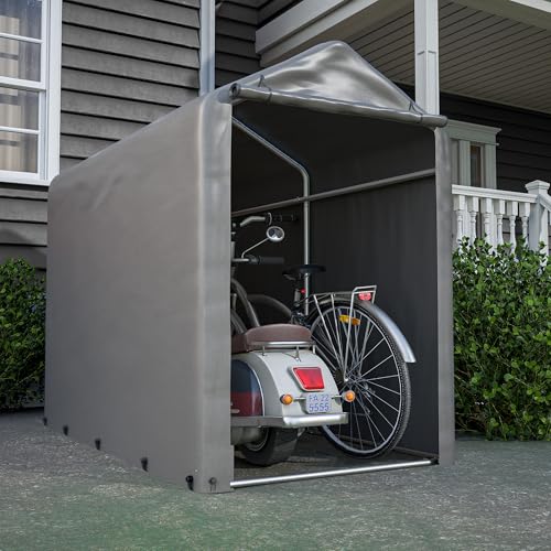 Ball & Cast Fahrradgarage wetterfest Geräteschuppen für 1-2 Fahrräder Carport Zelt mit UV-Schutz Fahrradschuppen für Regenschutz Motorrad Garage Gartenhaus Grau 100×187×160 cm