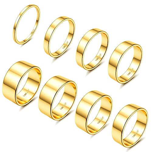 Morfetto 8 Stück 14 Karat Gold gefüllte Ringe Edelstahl Stapelringe für Frauen Mädchen Statement Bands Einfacher Fingerring Dünner Goldring Set 9 Flach