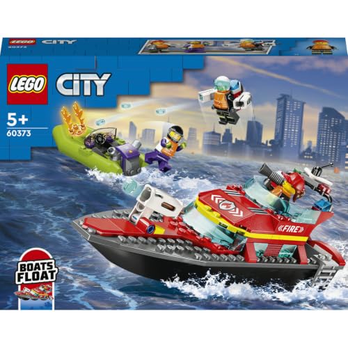 LEGO City Feuerwehrboot 60373 | Spielzeug ab 5 Jahren für Jungen, 3 Minifiguren und Jetpack, Feuerwehr-Boot-Spielzeug, Rennboot, Geschenkidee, 144 Teile