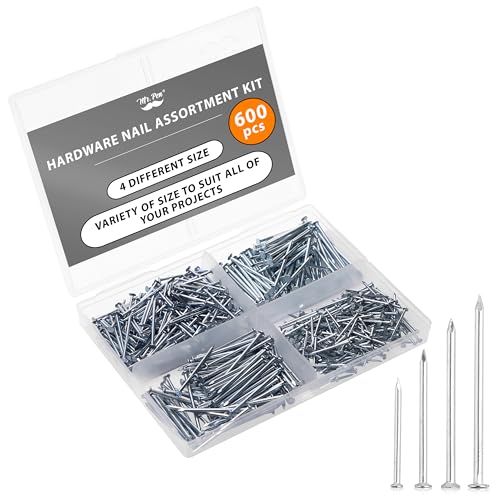 Mr. Pen- Nail Assortment Kit, 600 Pcs, 4 Sizes, Silver, Galvanized, Hardware Nails