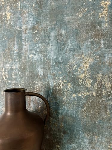 Newroom Tapete Blau Vlies Betonoptik - Industrial Putzstruktur Metallic Glanz für Wohnzimmer Schlafzimmer