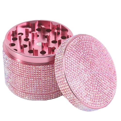 Aluminium-Kräutermühle - 50 mm Diamantmühle für trockene Kräuter & Gewürze, 4-teiliges Metallmahlwerk mit Pollensammler (Rosa)
