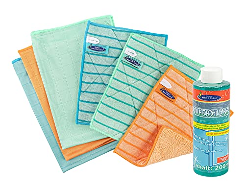 AQUA CLEAN Mikrofaser Fenstertuch Ultra Plus Kristall 6tlg. + Zauberglanz 200ml