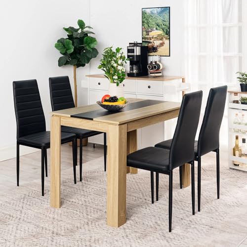 FURNITABLE Esstisch mit 4 Stühlen Esszimmergruppe, 4er Set Esszimmerstühle und Rechteckig Holztisch Essgruppe für Wohnzimmer Küche Büro (110 * 70cm Tisch+4 Schwarz Stühle)
