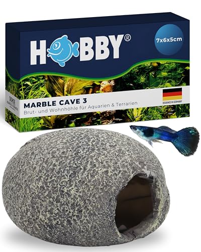 HOBBY Aquaristik Marble Cave 3 I 7 x 6 x 5 cm I Brut- und Versteckhöhle für Aquarien I Aquarium Dekoration I Deko Höhle für Zwergbuntbarsche, Welse und Garnelen I natürliches Aquariumzubehör