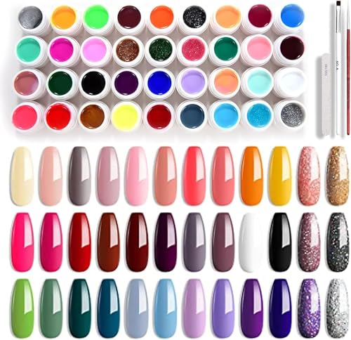 UV Nagellack Set, 36 Farben Gel Set, UV Farbgel Set mit Nagelfeile und Nagelpinsel, Gel nägel Farben, Nail Polish für Nail Art Nagel-Design