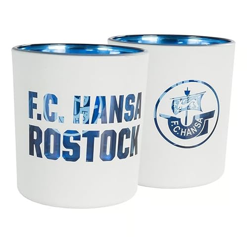 F.C. Hansa Rostock Windlicht 2er Set weiß-blau – Offizielles Fanartikel Teelichtglas mit Logo – Dekoration für Zuhause, Stadion & Geschenk für Fans