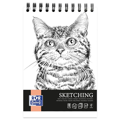 Oxford Artistic Skizzenblock A6 Katze, 80 Blatt, Zeichenblock mit Spirale, Sketchbook, Kunstblock 90g/m² säurefreies Papier, Zeichenheft mit stabiler Rückpappe, Skizzenheft für Zeichnen & Skizzen