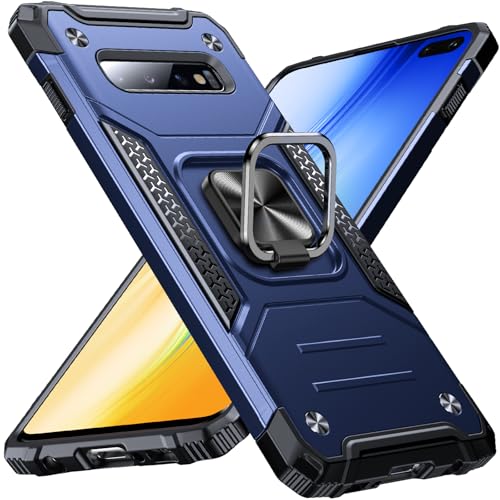 Anqrp Armor Handyhülle für Samsung Galaxy S10 Plus Hülle mit Ring Halter Ständer, [Fallschutz in Militärqualität] Stoßfest Schutzhülle Kompatibel mit Samsung S10 Plus Case, Blau